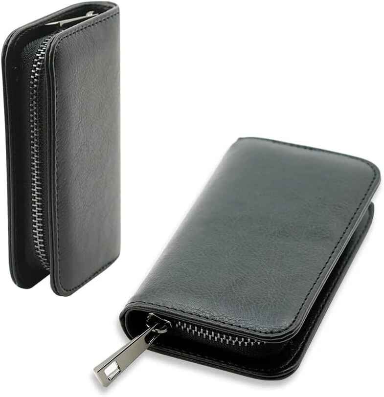 Black Leather Zip-Around Long Wallet